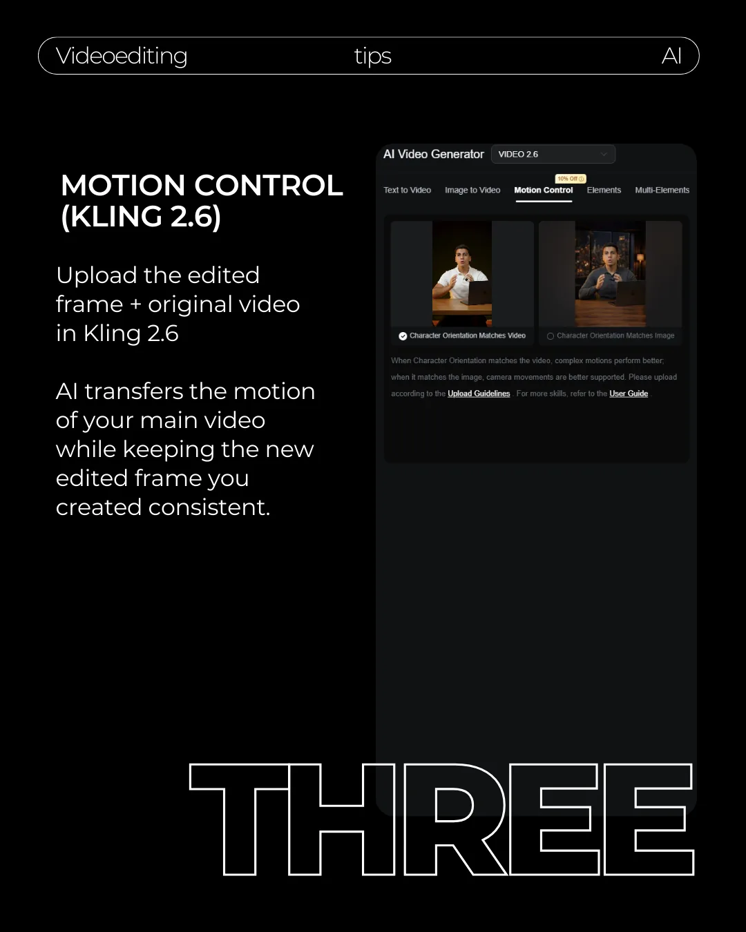 Kling motion control interface for transferring motion